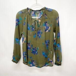 French Connection Silk Blouse Size‎ 10 Floral Long Sleeve Tie Neck